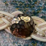 Vintage 80s deadstock pearl and gold buckle braided belt, size M/L Photo 2