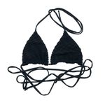 Good American Jacquard Tiny Ties Wrap Bikini Top Stretch Black 3 US L Photo 1