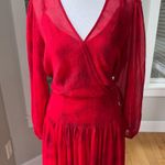Calvin Klein  Red Chiffon Wrap Front Long Blouson Sleeve Boho Maxi Dress Size 10 Photo 7