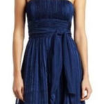 BCBGMAXAZRIA Navy Silk Strapless Cocktail Midi Dress Sz 4 Photo 0