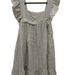 Miou Muse Gray & Cream Stripe Ruffle Sleeve Tiered Mini Dress Size L Photo 1