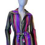 Vintage 70s Striped V Neck Long Sleeve Blouse Jacket Medium Purple Photo 0