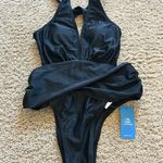 Cupshe NWT- Sold out on site! Mindful Solids Deep Onyx Plunge Black One Piece Photo 4