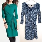 Ann Taylor Geo Print Side Tie Jersey Dress Blue Gray 3/4 Sleeve Office S ALTERED Photo 1