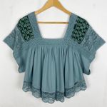 Free People Prairie Days Embroidered Crochet Detail Square Neck Top Size XS Photo 0