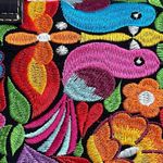 Handmade Handcrafted Wallet Boho Colorful Floral Bird Embroidered Black Leather Photo 6