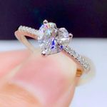 18K White Gold Plated Adjustable Crystal Love Heart 1 CT CZ Diamond Ring for Women Silver Photo 2