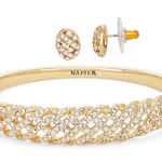 NWT Gold Tone Crystal Bangle Bracelet & Button Stud Earring Set Photo 0