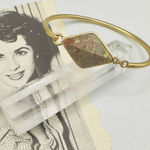 Rainforest Jasper Cuff Hook Closure Gold Bracelet Green Photo 0