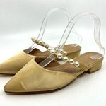 Lulus Hershie Champagne Satin Pearl Mules Women's 7 US Photo 0