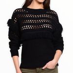 J.O.A. Sweater Womens Medium Black Fringe Open Knit Long Sleeve Crew Neck Party Photo 5