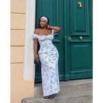 House Of CB  Felizia Puff Sleeve Sundress in Blue Print Size X-Small Plus Cup Photo 3