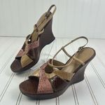 Gianni Bini Croc Embossed Multi-Color Slingback Wedge Sandal Heels Size 8.5 Photo 1