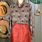 Vintage 70’s Inspired Tan Starburst Pattern Button Down Medium Brown Photo 0