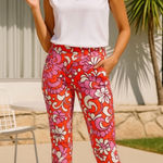 Trina Turk ♨️ Moss 2 Ankle Pants – Vibrant Red Multicolor Size 8 Photo 0