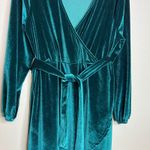 SheIn  Curve Velvet Long Sleeve Faux Wrap‎ Dress Plus Size 1X Green Velour Photo 7