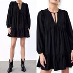 ZARA  Black Ruffle‎ Pleated Boho Smock Tunic Dress Festival Size S Bloggers Fave Photo 1