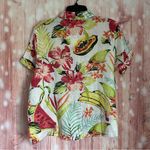 C&C California  White Tropical Fruit Print Short Sleeve Linen Button Front Top Photo 6