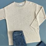 Little Lies Side Slit Cream Crewneck Knit Pullover Sweater Tan Photo 0