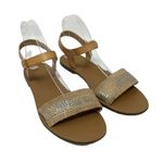 J.Crew  Factory Raffia Ankle Strap Sandal Size 10 Boho Metallic Silver Tan Woven Photo 1