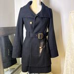 Guess Vintage  Black Double Breasted Wool Trench Coat with Gold Accents Photo 10