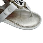 Tory Burch Metallic Gold Cream Fringe Miller Logo Sandals Flip Flops Size 8 Photo 3