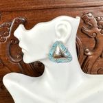 Blue and silver tone triangle post earrings Photo 2