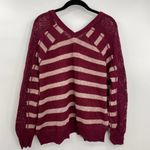 Free People  Sweater Striped Maroon Tan Oversized Womens Size XS Photo 1
