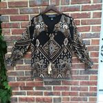 Colleen Lopez Bohemian Blouse Black/Cream/Coco Brown Embroidered gold tassels Black Size XS Photo 1