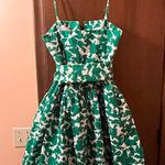 Milly Sarah Dropped Waist Belted Dress in White & Green Photo 5