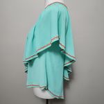 C. Luce Turquoise & Orange Ruffle Overlay Embroidered Vneck Blouse Size Small Photo 1