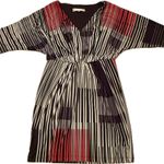 Trina Turk dress - size 6 - black red white gray - soft, stretchy w/elastic waist. V neck. Excellent condition - no flaws. See pics for measurements. Photo 0