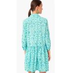 Tuckernuck  Aqua Blue Green Tile Printed 3/4 Sleeves Mykonos Hayes Shirt Dress S Photo 1