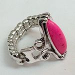 Adjustable Hot Pink Oval Gemstone Silver Tone Statement Cocktail Ring Photo 2