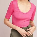 Anthropologie Anthropology by Michael Stars Shine Hot Pink Scoop Neck Top Size XS/S Short Sl Photo 7