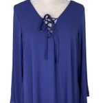 City Chic  Tunic Dress 16 French Navy V-Neck Bell Sleeves Tie Back Lined Photo 5