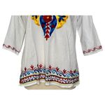 OMJA WORLD Mexican Embroidered Peasant Blouse Floral Ethnic Authentic Top Sz L White Size L Photo 4
