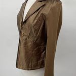 Vintage Leather Jacket Metallic Bronze Zip Front Mixed Media Rib Knit Sleeves 8 Gold Photo 4