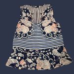 CAbi  Sleeveless Ruffle Neck Blouse Navy Blue Paisley Stripe Print Size XS Photo 2