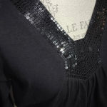 Quacker Factory  Womens Black Embellished‎ V Neck Long Sleeve Shirt Top Large Photo 2