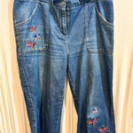 Rebecca Malone  Embroidered‎ Denim Capris Size 12 Blue Cotton Blend Women's Pants Photo 0
