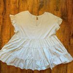 JODIFL  Green Dotted Ruffle Sleeve Tiered Layered Baby Doll Blouse Photo 5