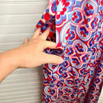 MELLODAY  Printed Wide Leg Patterned Pocket Jumpsuit Size XL Red Blue Photo 4