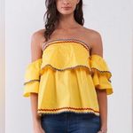 Sugar Lips Cinco De Mayo Fiesta Yellow Pop Off Shoulder Ruffle Trim Sz Small Photo 0