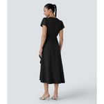 Halara Breezeful Wrapped Tie Ruffle Flowy Quick Dry Midi Casual Dress Black M Photo 6