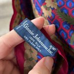 Vintage 80s Olive Cobalt Blue Burgundy Silk Lotus Floral Paisley Scarf Photo 3