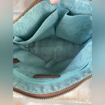 The Sak  Tooled Leather Shoulder Bag Brown Floral Gold Brad  Detail Canvas Strap Photo 4