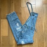 ZARA Basic Z1975 Denim Distressed Button Overalls Jumpsuit Light Wash Small Photo 10