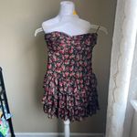 EXPRESS floral red and black strapless fitted ruffle mini dress | XS Photo 2
