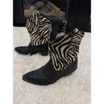Code West Black Leather Cowboy‎ Boots Zebra Print Hair Western Booties Women's Photo 4